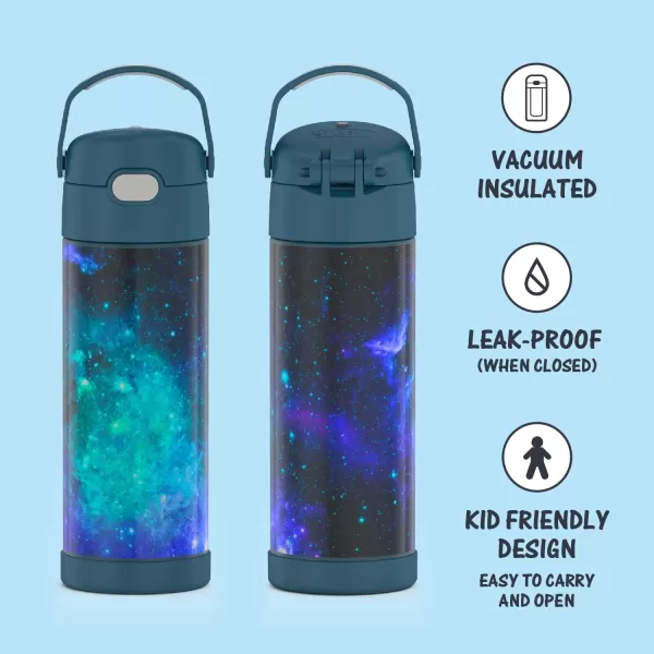 THERMOS FUNTAINER 16 Ounce Stainless Steel Vacuum Insulated Bottle with Wide Spout Lid Looney TunesGalaxy Teal Bottle