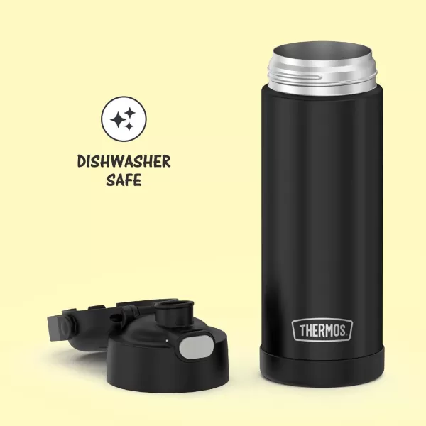 THERMOS FUNTAINER 16 Ounce Stainless Steel Vacuum Insulated Bottle with Wide Spout Lid Looney TunesMatte Black Bottle