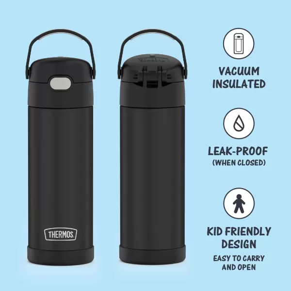 THERMOS FUNTAINER 16 Ounce Stainless Steel Vacuum Insulated Bottle with Wide Spout Lid Looney TunesMatte Black Bottle