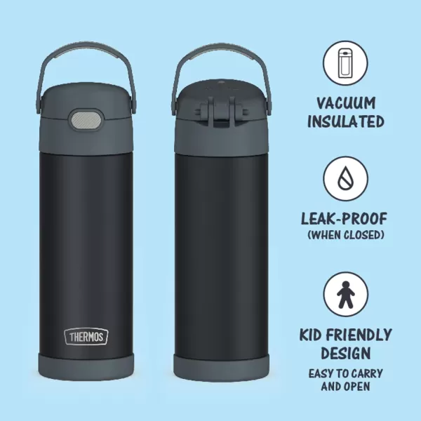 THERMOS FUNTAINER 16 Ounce Stainless Steel Vacuum Insulated Bottle with Wide Spout Lid Looney TunesMatte Charcoal Bottle