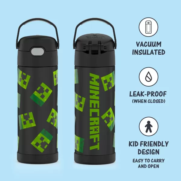 THERMOS FUNTAINER 16 Ounce Stainless Steel Vacuum Insulated Bottle with Wide Spout Lid Looney TunesMinecraft Bottle  12 Ounce Bottle