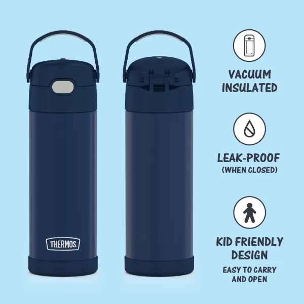 THERMOS FUNTAINER 16 Ounce Stainless Steel Vacuum Insulated Bottle with Wide Spout Lid Looney TunesNavy Bottle