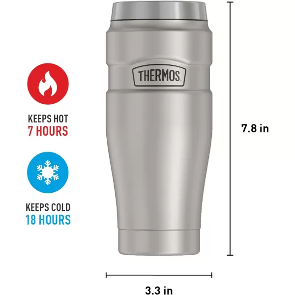 THERMOS Stainless King 16 Ounce Travel Tumbler Matte BlueMatte Steel Tumbler