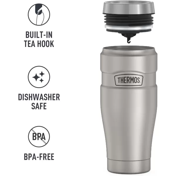 THERMOS Stainless King 16 Ounce Travel Tumbler Matte BlueMatte Steel Tumbler