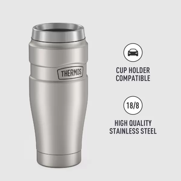 THERMOS Stainless King 16 Ounce Travel Tumbler Matte BlueMatte Steel Tumbler