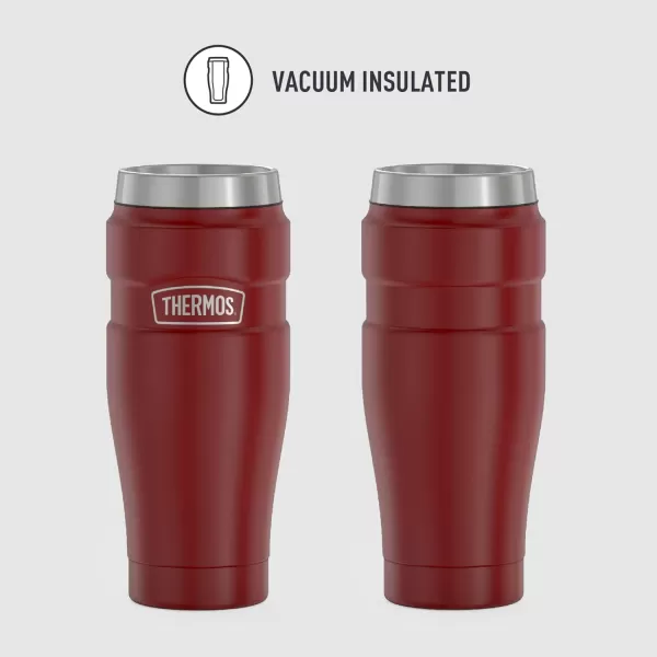 THERMOS Stainless King 16 Ounce Travel Tumbler Matte BlueRustic Red Tumbler