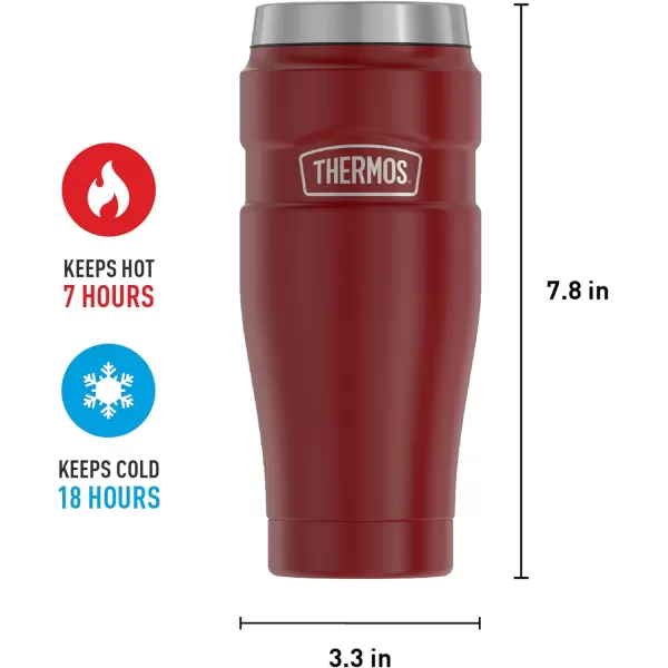 THERMOS Stainless King 16 Ounce Travel Tumbler Matte BlueRustic Red Tumbler