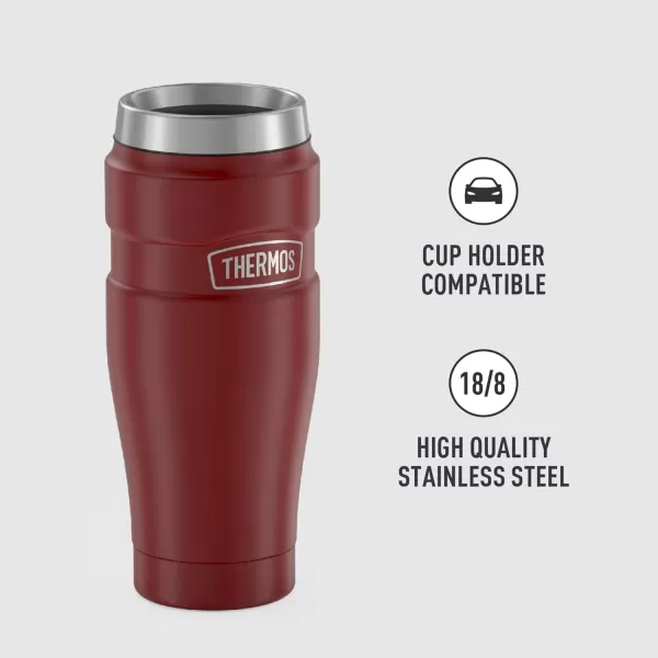 THERMOS Stainless King 16 Ounce Travel Tumbler Matte BlueRustic Red Tumbler