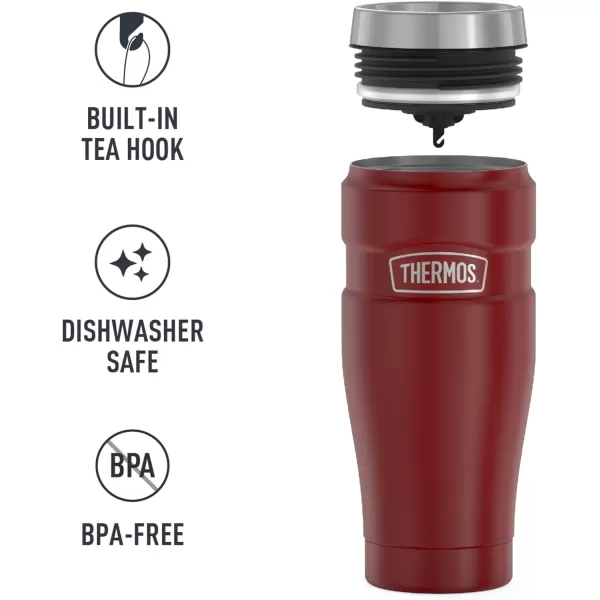 THERMOS Stainless King 16 Ounce Travel Tumbler Matte BlueRustic Red Tumbler