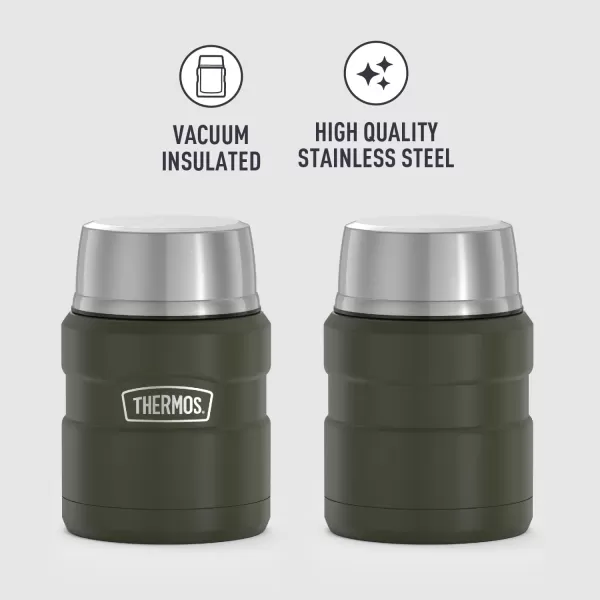 THERMOS Stainless King VacuumInsulated Food Jar with Spoon 16 Ounce Matte SteelArmy Green Jar  Food Jar 24 Ounce