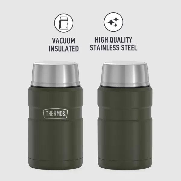 THERMOS Stainless King VacuumInsulated Food Jar with Spoon 16 Ounce Matte SteelArmy Green Jar  Food Jar 24 Ounce