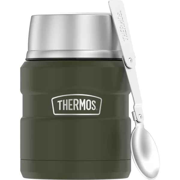 THERMOS Stainless King VacuumInsulated Food Jar with Spoon 16 Ounce Matte SteelArmy Green Jar  Food Jar 24 Ounce