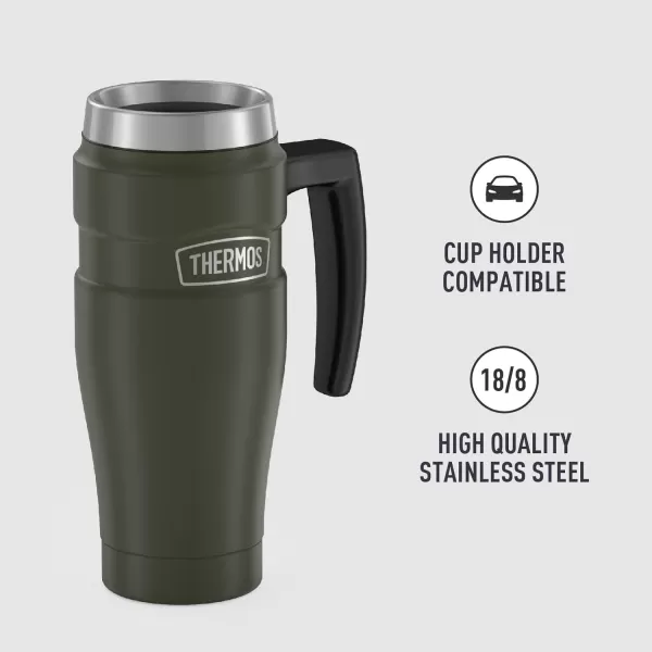 THERMOS Stainless King VacuumInsulated Travel Mug 16 Ounce Rustic RedArmy Green