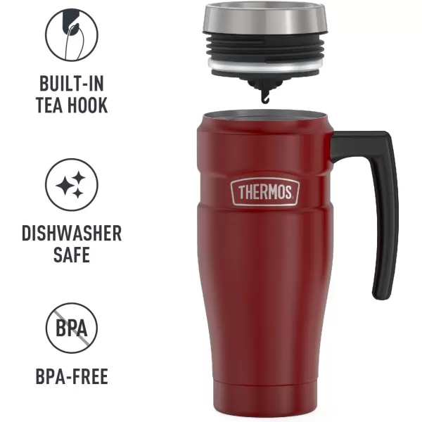 THERMOS Stainless King VacuumInsulated Travel Mug 16 Ounce Rustic RedRustic Red