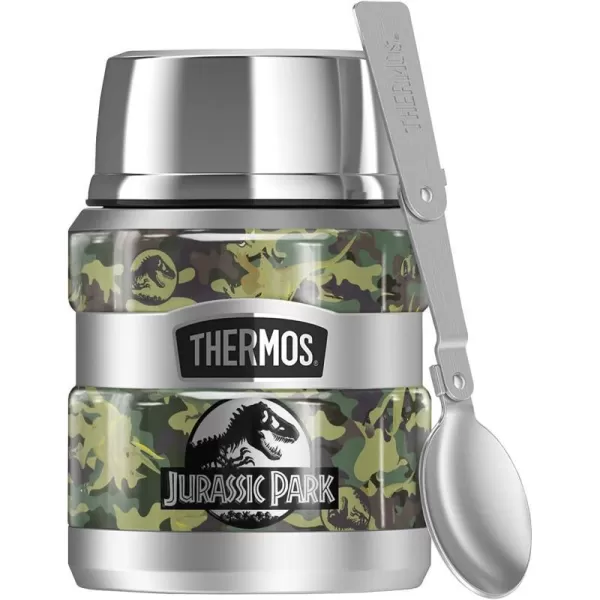 Jurassic Park Camo Logo THERMOS STAINLESS KING Stainless Steel Food Jar with Folding Spoon Vacuum insulated amp Double Wall 16ozJurassic Park Camo Logo THERMOS STAINLESS KING Stainless Steel Food Jar with Folding Spoon Vacuum insulated amp Double Wall 16oz