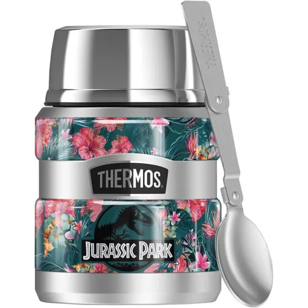 Jurassic Park Tropical Floral Logo THERMOS STAINLESS KING Stainless Steel Food Jar with Folding Spoon Vacuum insulated amp Double Wall 16ozJurassic Park Tropical Floral Logo THERMOS STAINLESS KING Stainless Steel Food Jar with Folding Spoon Vacuum insulated amp Double Wall 16oz