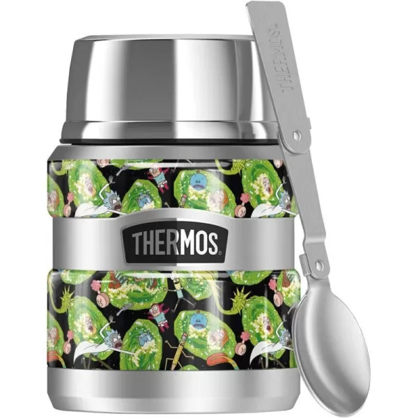 Rick and Morty Retro Grid Pattern THERMOS STAINLESS KING Stainless Steel Food Jar with Folding Spoon Vacuum insulated amp Double Wall 16oz16 oz Food Jar PORTAL MAYHEM