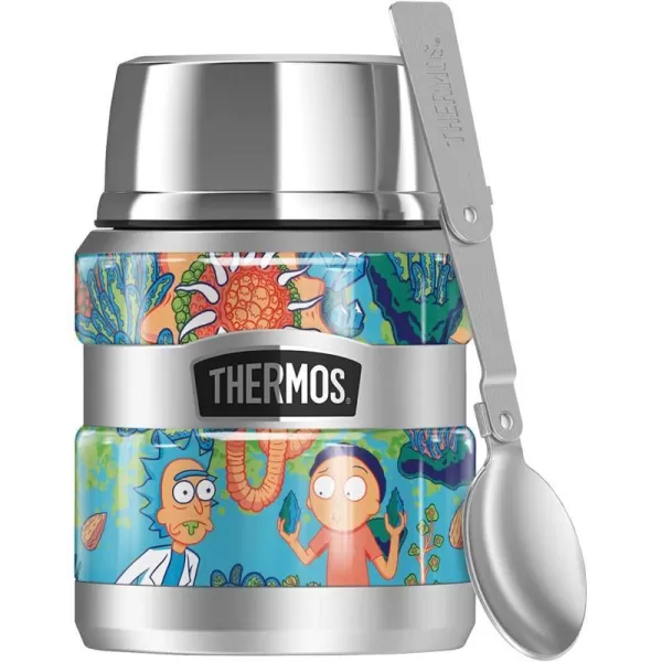 Rick and Morty Retro Grid Pattern THERMOS STAINLESS KING Stainless Steel Food Jar with Folding Spoon Vacuum insulated amp Double Wall 16oz16 oz Food Jar BOTANICAL SPACE