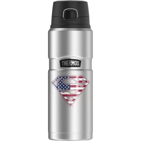 Superman Classic Logo Shield THERMOS STAINLESS KING Stainless Steel Drink Bottle Vacuum insulated amp Double Wall 24oz24 oz Bottle USA American Flag Shield Logo