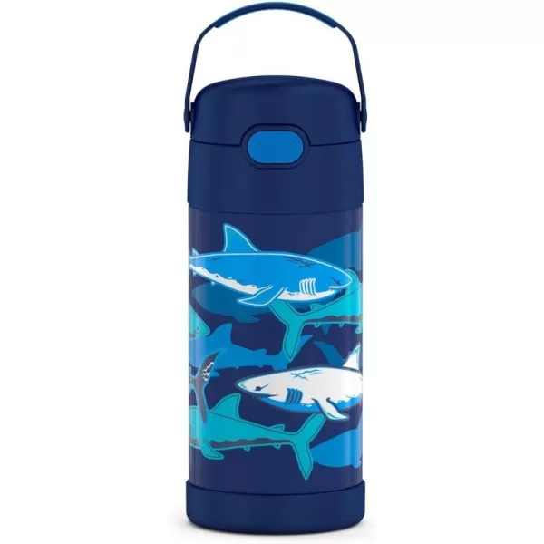 THERMOS FUNTAINER 12 Ounce Stainless Steel Vacuum Insulated Kids Straw Bottle Black12 Ounce Sharks