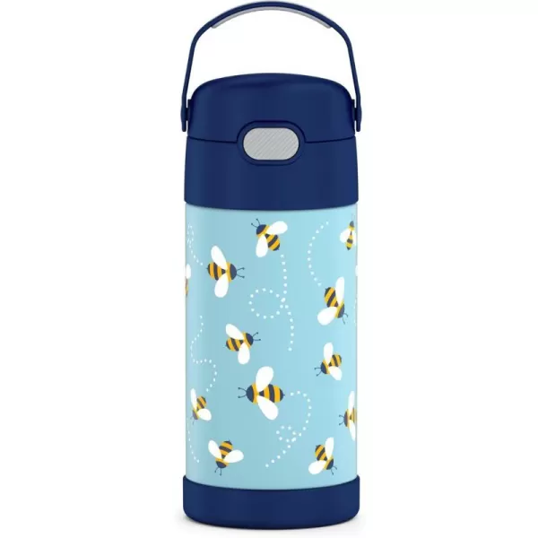 THERMOS FUNTAINER 12 Ounce Stainless Steel Vacuum Insulated Kids Straw Bottle LimeHoney Bees 12 Ounce Decorated