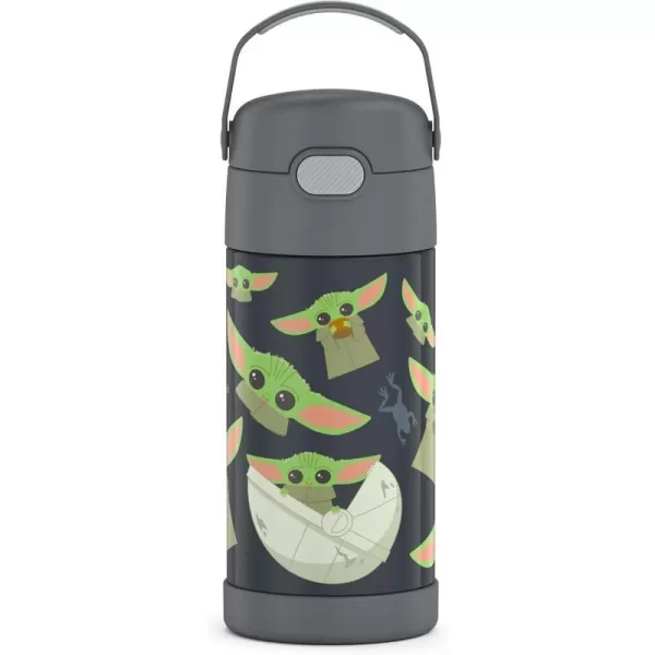 THERMOS FUNTAINER 12 Ounce Stainless Steel Vacuum Insulated Kids Straw Bottle LimeMandalorian 12 Ounce Licensed Characters