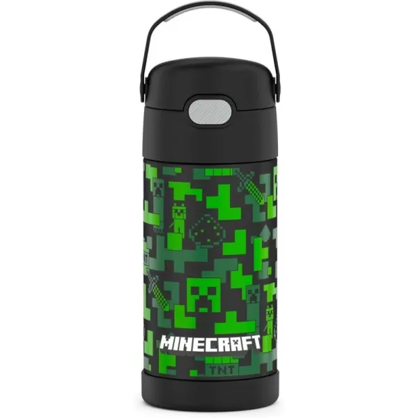 THERMOS FUNTAINER 12 Ounce Stainless Steel Vacuum Insulated Kids Straw Bottle LimeMinecraft 12 Ounce Licensed Characters