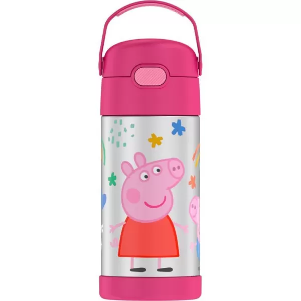 THERMOS FUNTAINER 12 Ounce Stainless Steel Vacuum Insulated Kids Straw Bottle LimePeppa Pig 12 Ounce Licensed Characters