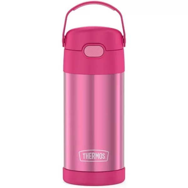 THERMOS FUNTAINER 12 Ounce Stainless Steel Vacuum Insulated Kids Straw Bottle LimePink 12 Ounce Solid Color