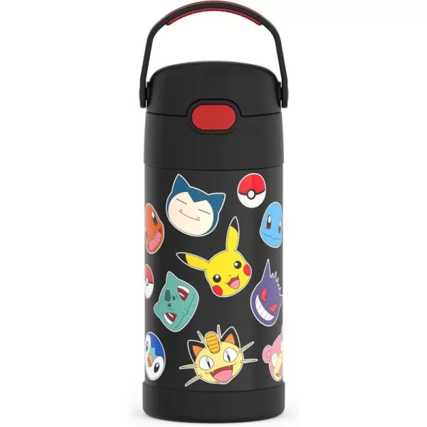 THERMOS FUNTAINER 12 Ounce Stainless Steel Vacuum Insulated Kids Straw Bottle LimePokemon 12 Ounce Licensed Characters