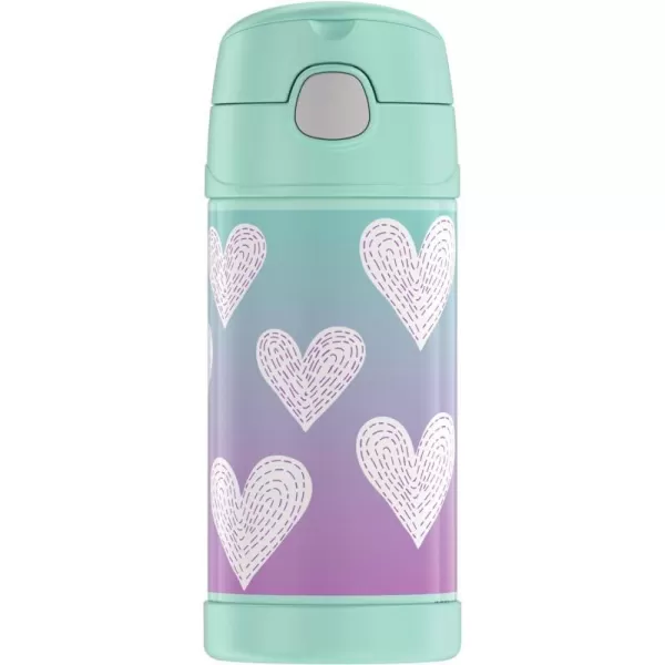 THERMOS FUNTAINER 12 Ounce Stainless Steel Vacuum Insulated Kids Straw Bottle LimePurple Hearts 12 Ounce Decorated