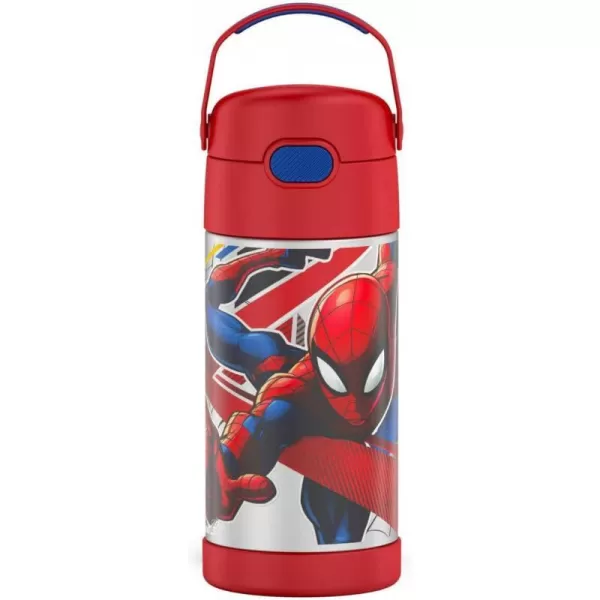 THERMOS FUNTAINER 12 Ounce Stainless Steel Vacuum Insulated Kids Straw Bottle LimeSpiderMan 12 Ounce Licensed Characters