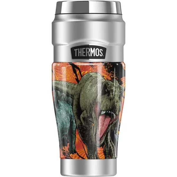 THERMOS Jurassic World Neon Jungle TRex STAINLESS KING Stainless Steel Travel Tumbler Vacuum insulated amp Double Wall 16oz16 oz Tumbler NEON JUNGLE DINO GROUP