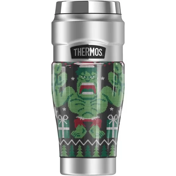 THERMOS MARVEL  Hulk Ugly Christmas Sweater STAINLESS KING Stainless Steel Travel Tumbler Vacuum insulated amp Double Wall 16oz16 oz Tumbler Hulk