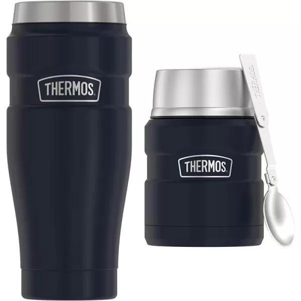 THERMOS Stainless King 16 Ounce Travel Tumbler Matte BlueMidnight Blue Tumbler  Food Jar