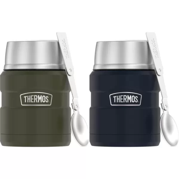 THERMOS Stainless King VacuumInsulated Food Jar with Spoon 16 Ounce Matte SteelArmy Green Jar  Food Jar 16 Ounce