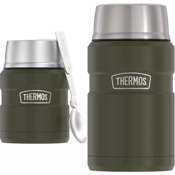 THERMOS Stainless King VacuumInsulated Food Jar with Spoon 16 Ounce Matte SteelArmy Green Jar  Food Jar 24 Ounce