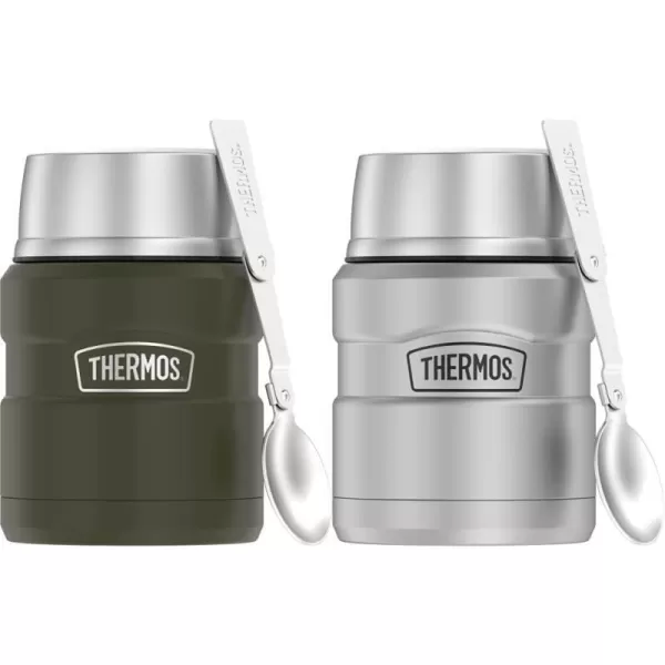 THERMOS Stainless King VacuumInsulated Food Jar with Spoon 16 Ounce Matte SteelArmy Green Jar  Food Jar Matte Steel