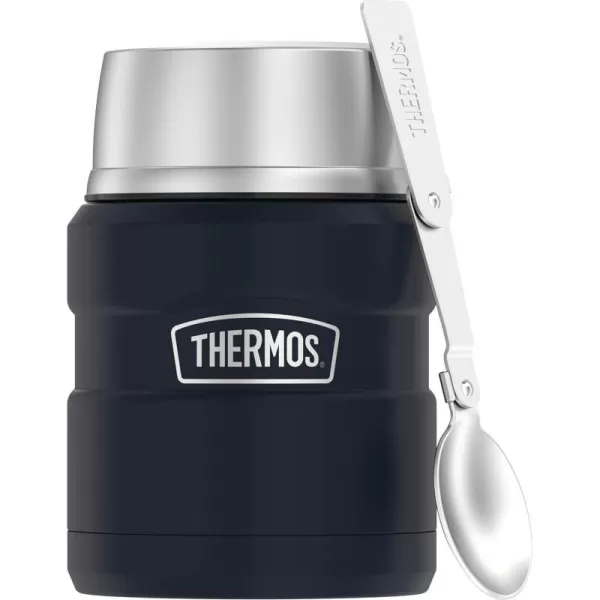 THERMOS Stainless King VacuumInsulated Food Jar with Spoon 16 Ounce Matte SteelMidnight Blue Jar