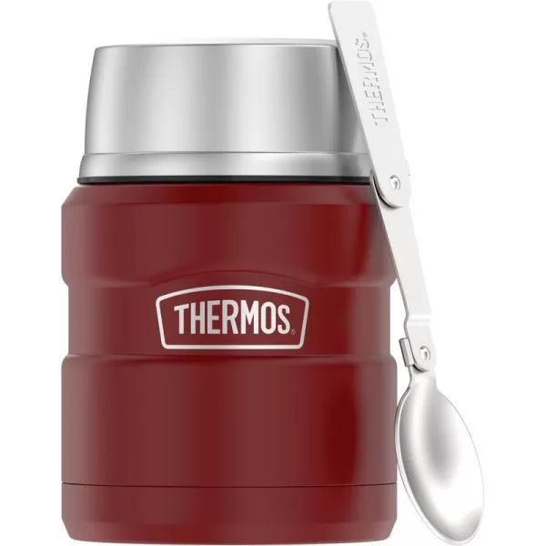 THERMOS Stainless King VacuumInsulated Food Jar with Spoon 16 Ounce Matte SteelRustic Red Contemporary