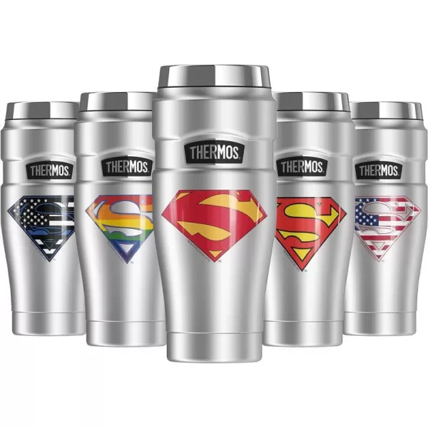 THERMOS Superman Classic Logo Shield STAINLESS KING Stainless Steel Travel Tumbler Vacuum insulated amp Double Wall 16oz16 oz Tumbler 52 Shield Logo