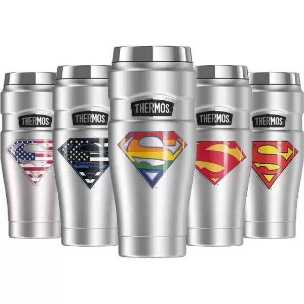 THERMOS Superman Classic Logo Shield STAINLESS KING Stainless Steel Travel Tumbler Vacuum insulated amp Double Wall 16oz16 oz Tumbler Rainbow Shield Logo