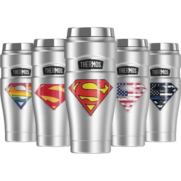 THERMOS Superman Classic Logo Shield STAINLESS KING Stainless Steel Travel Tumbler Vacuum insulated amp Double Wall 16oz16 oz Tumbler Superman Classic Logo Shield