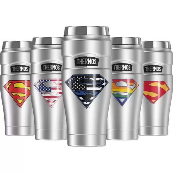 THERMOS Superman Classic Logo Shield STAINLESS KING Stainless Steel Travel Tumbler Vacuum insulated amp Double Wall 16oz16 oz Tumbler Thin Blue Line Flag Shield Logo