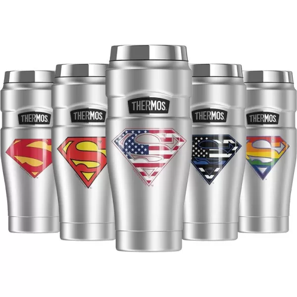 THERMOS Superman Classic Logo Shield STAINLESS KING Stainless Steel Travel Tumbler Vacuum insulated amp Double Wall 16oz16 oz Tumbler USA American Flag Shield Logo