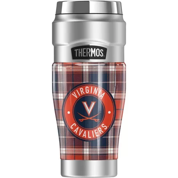 THERMOS University of Virginia OFFICIAL Logo Pattern STAINLESS KING Stainless Steel Travel Tumbler Vacuum insulated amp Double Wall 16oz16 oz Tumbler PLAID