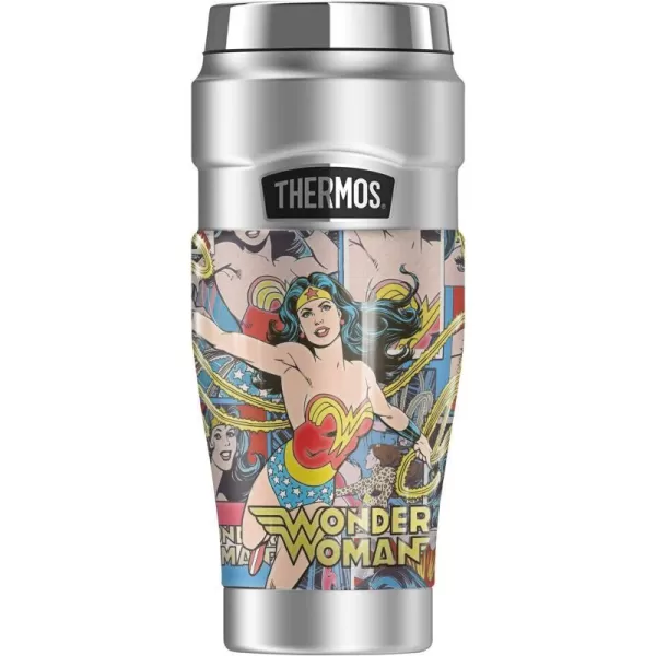 THERMOS Wonder Woman Warrior Pattern STAINLESS KING Stainless Steel Travel Tumbler Vacuum insulated amp Double Wall 16oz1 Count Pack of 1 Collage