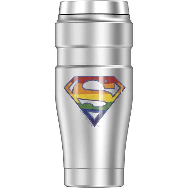 imageTHERMOS Superman Classic Logo Shield STAINLESS KING Stainless Steel Travel Tumbler Vacuum insulated ampamp Double Wall 16ozRainbow Shield Logo