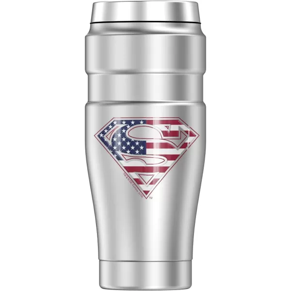 imageTHERMOS Superman Classic Logo Shield STAINLESS KING Stainless Steel Travel Tumbler Vacuum insulated ampamp Double Wall 16ozUSA American Flag Shield Logo