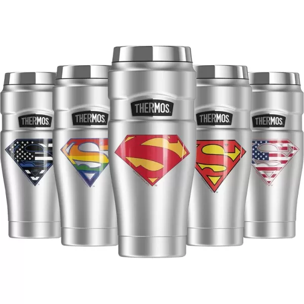 imageTHERMOS Superman Classic Logo Shield STAINLESS KING Stainless Steel Travel Tumbler Vacuum insulated ampamp Double Wall 16oz52 Shield Logo